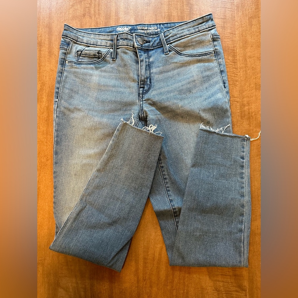 Mossimo denim from Target. Mid-rise jeggings with a raw hem
